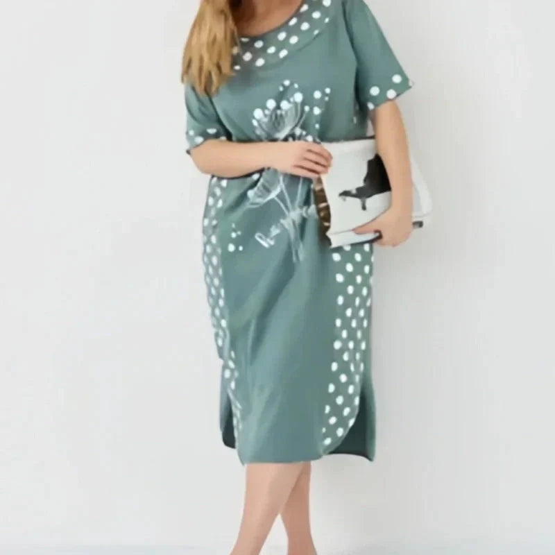 【M-4XL】Női nyári laza rövid ujjú nyomtatott A-vonalú ruhák🎀