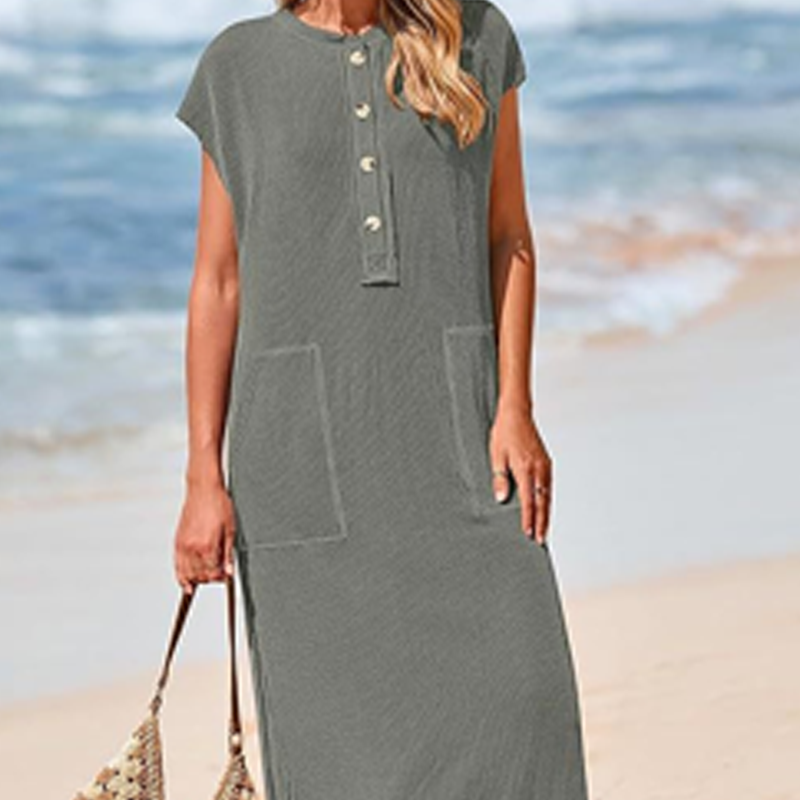 Női bordázott kötött ruha zsebekkel