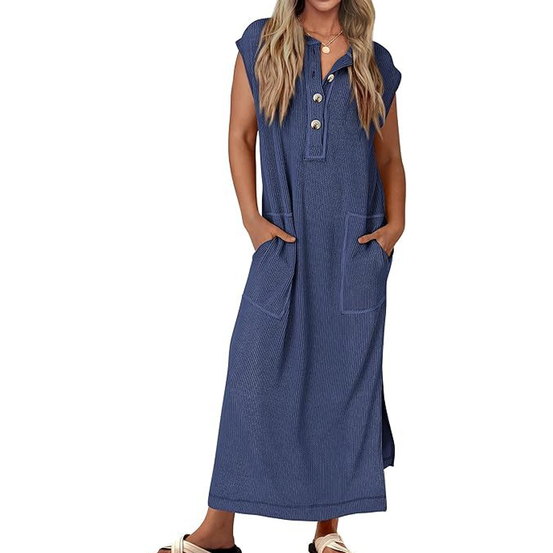 Női bordázott kötött ruha zsebekkel