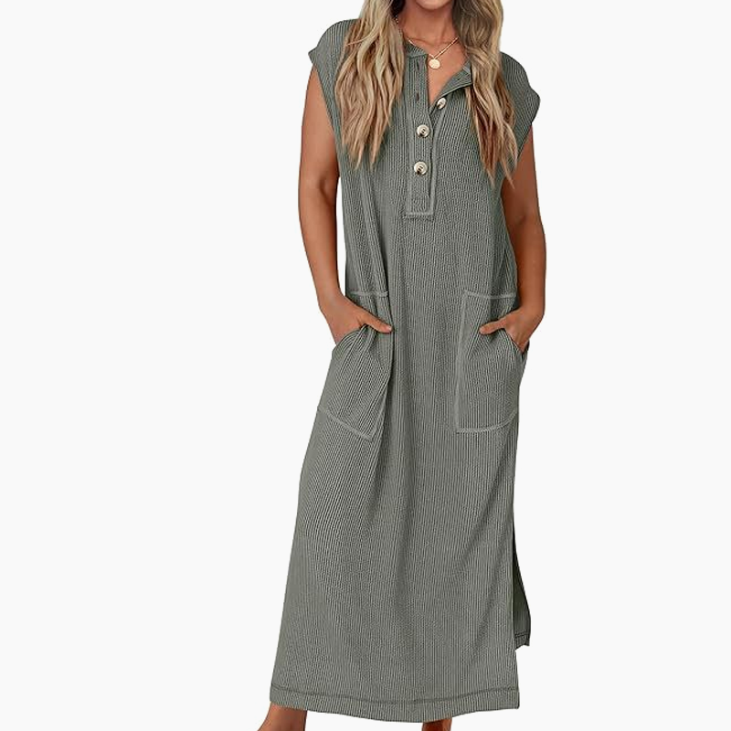 Női bordázott kötött ruha zsebekkel