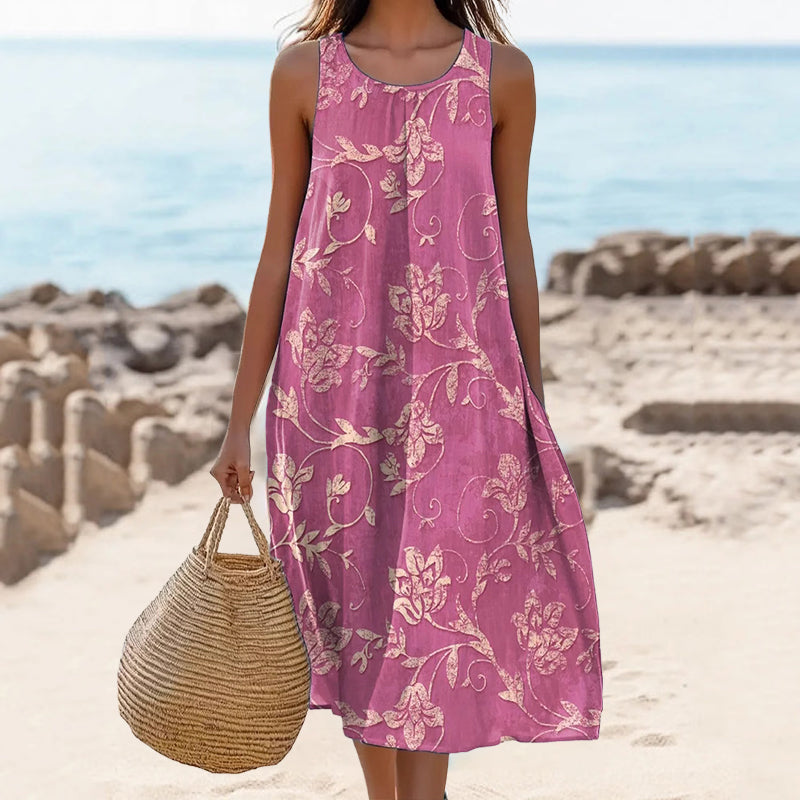 Női lezser ruha kerek nyakkal és mintával