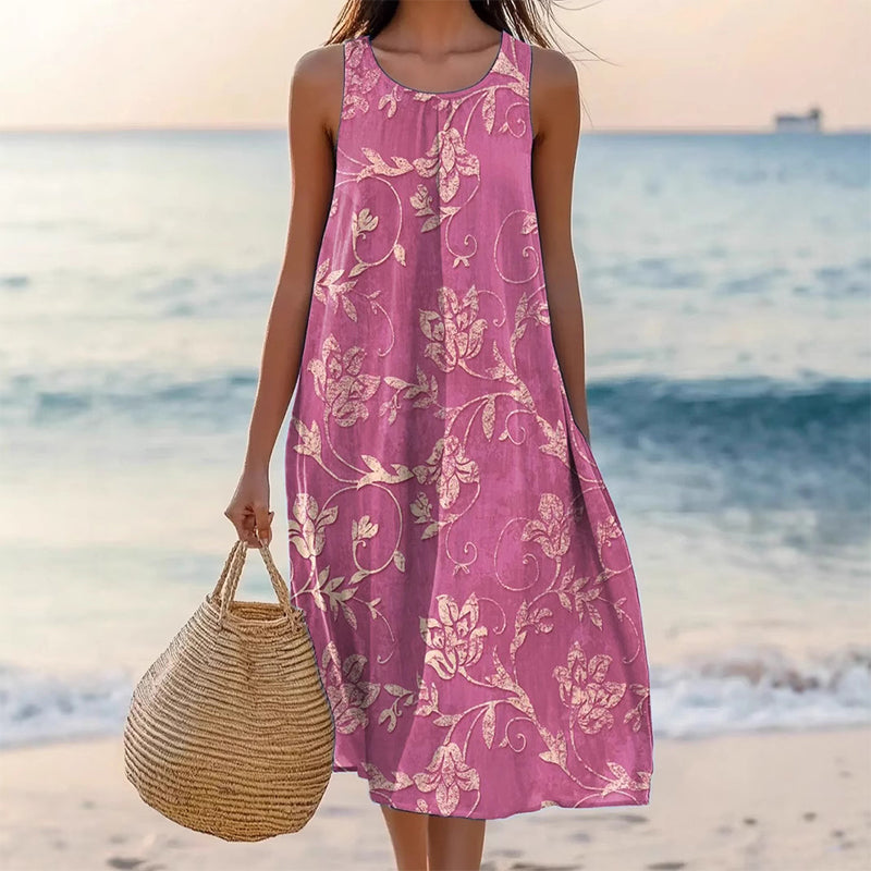 Női lezser ruha kerek nyakkal és mintával