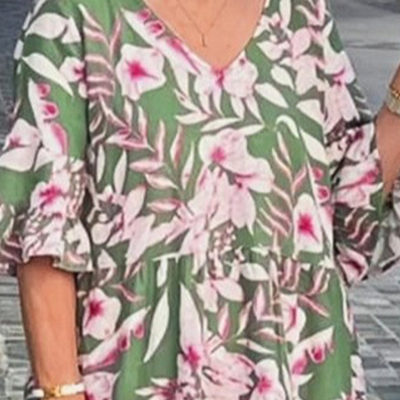 V-nyakú nyomtatott midi ruha