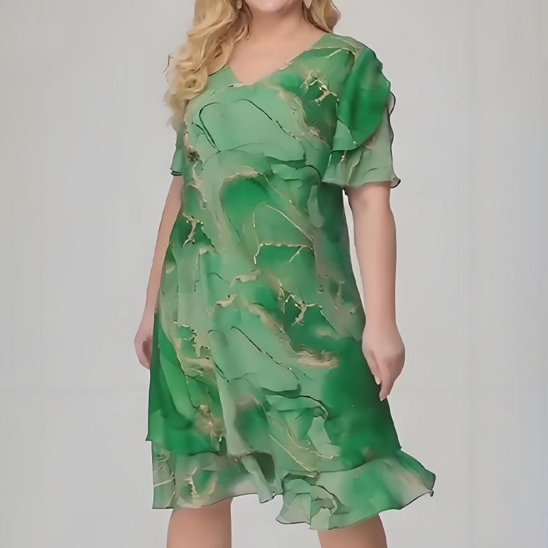 💖Rövid ujjú sifon ruha, omlós mintával