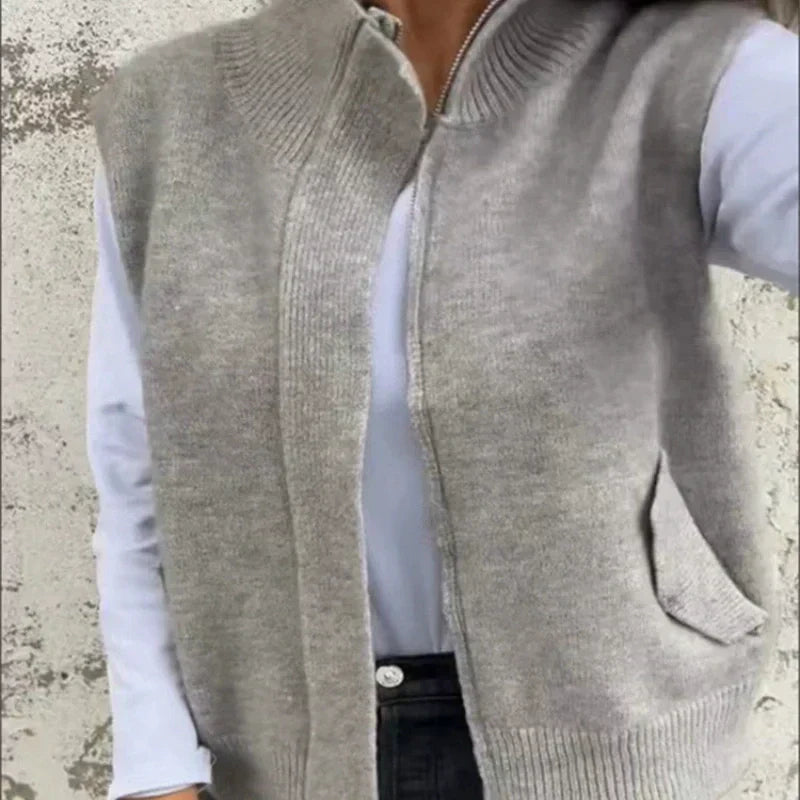 🌞(S-4XL)🥰 Női cipzáras, divatos ujjatlan pulóver✨