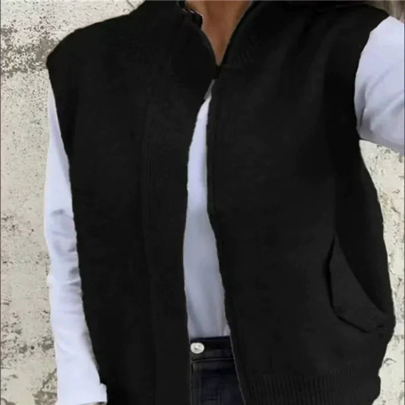 🌞(S-4XL)🥰 Női cipzáras, divatos ujjatlan pulóver✨