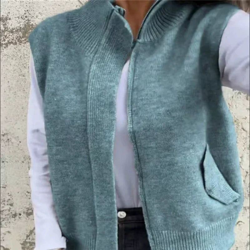 🌞(S-4XL)🥰 Női cipzáras, divatos ujjatlan pulóver✨