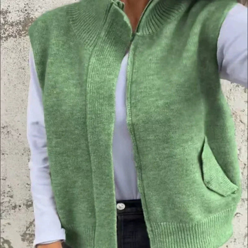 🌞(S-4XL)🥰 Női cipzáras, divatos ujjatlan pulóver✨