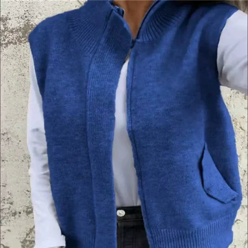 🌞(S-4XL)🥰 Női cipzáras, divatos ujjatlan pulóver✨