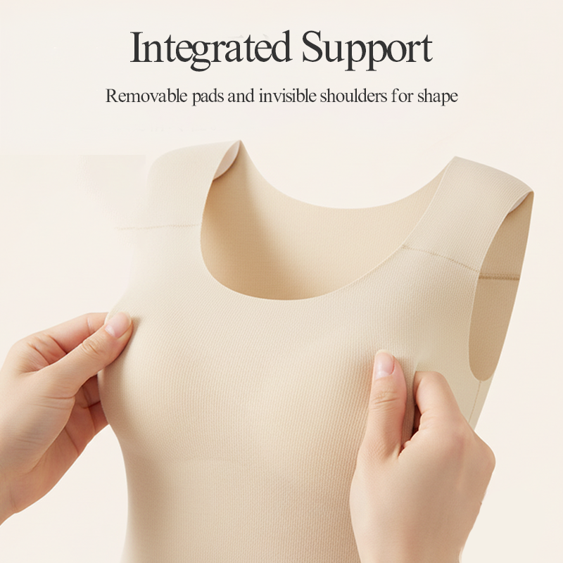 【Hármas funkció: melegítő, formázó és vállpárnás】 Téli, béléssel ellátott, melegítő melltartó póló Beépített, kivehető melltartó betétekkel és láthatatlan vállpárnákkal - Fitt formázás