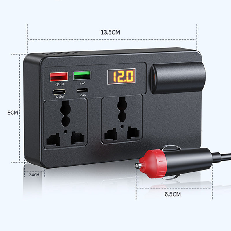 ⚡🔋Hordozható autóinverter 12 V/24 V – 220 V, digitális kijelzővel