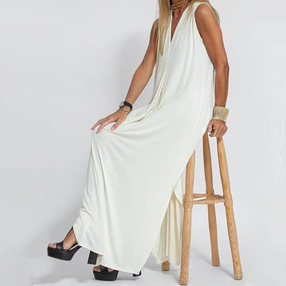 🔥👗Az ujjatlan, V-nyakú, laza szabású maxi ruha