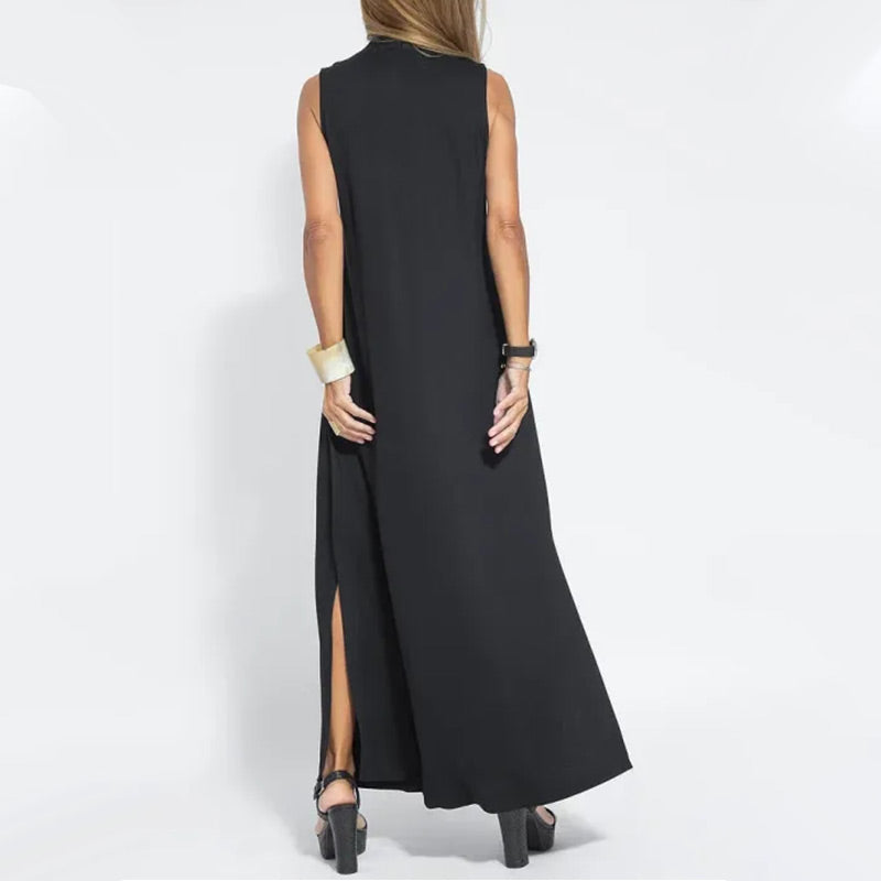 🔥👗Az ujjatlan, V-nyakú, laza szabású maxi ruha