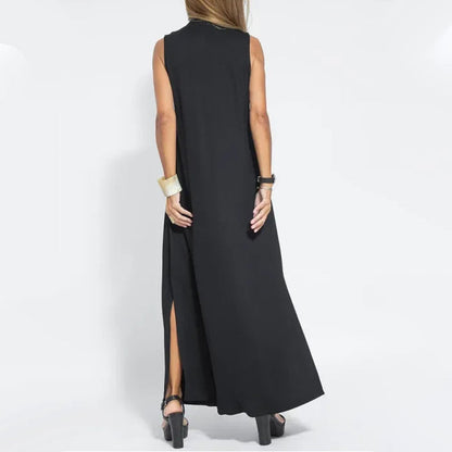 🔥👗Az ujjatlan, V-nyakú, laza szabású maxi ruha
