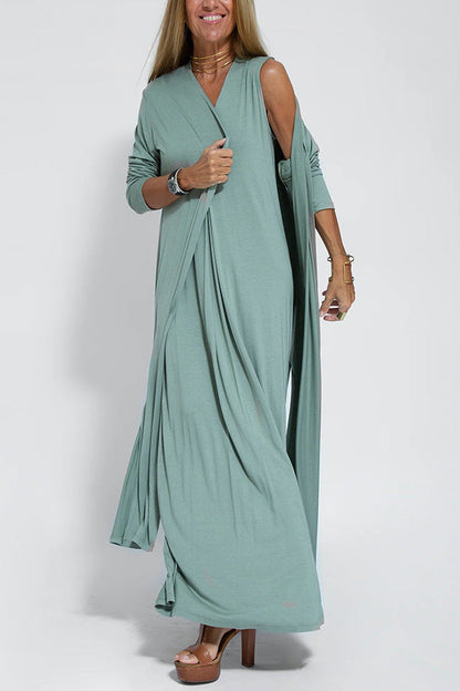 🔥👗Az ujjatlan, V-nyakú, laza szabású maxi ruha