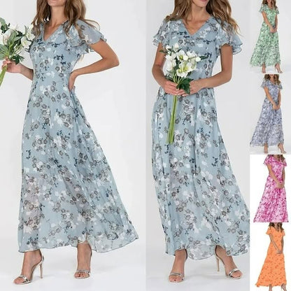 🔥👗Elegáns rövid ujjú virágos sifon ruhák