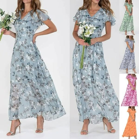 🔥👗Elegáns rövid ujjú virágos sifon ruhák