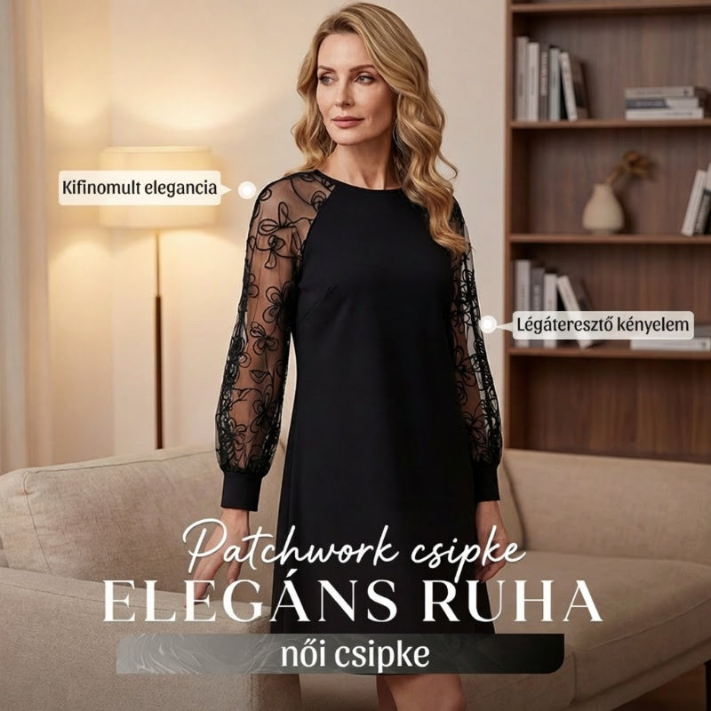 🥰2026 Csipke patchwork kerek nyakú hosszú ujjú ruha