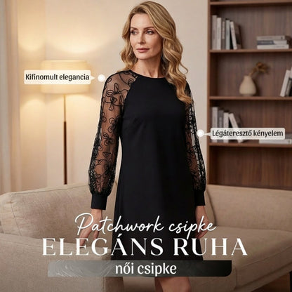 🥰2026 Csipke patchwork kerek nyakú hosszú ujjú ruha