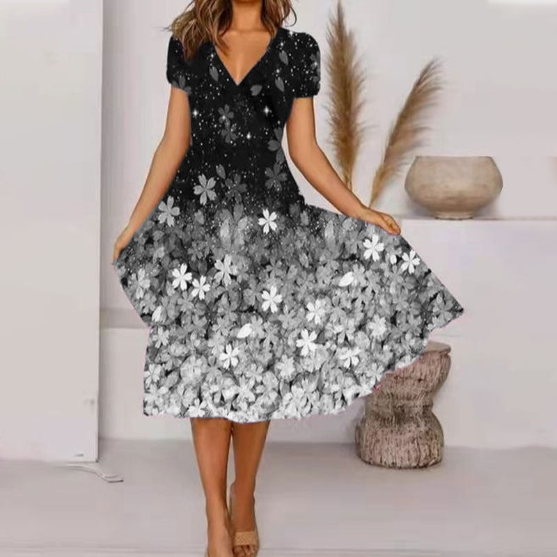 【S-4xl】🌺Lengő, V-nyakú, mintás ruha