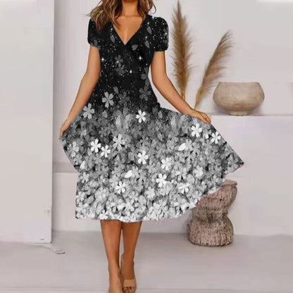 【S-4xl】🌺Lengő, V-nyakú, mintás ruha