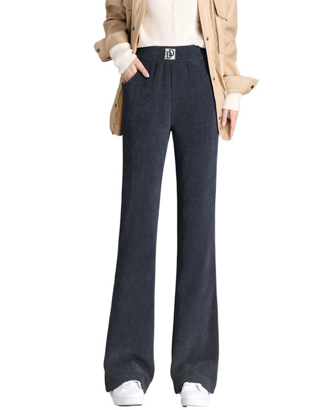 Széles szárú, fleece bélésű, csíkos nadrág