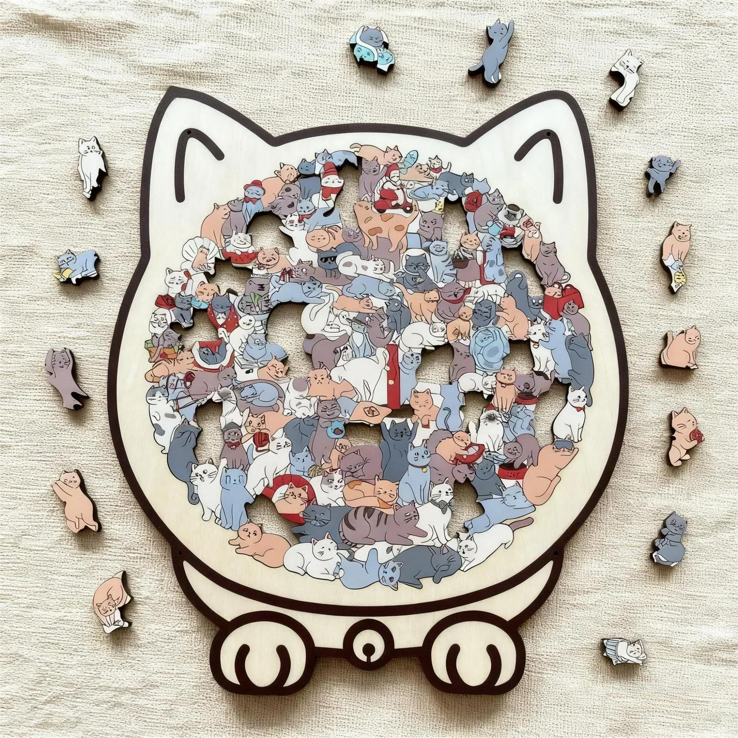 🎁Karácsonyi akció 50% kedvezmény🎅135 darabos, macska alakú fa puzzle Morandi-Color