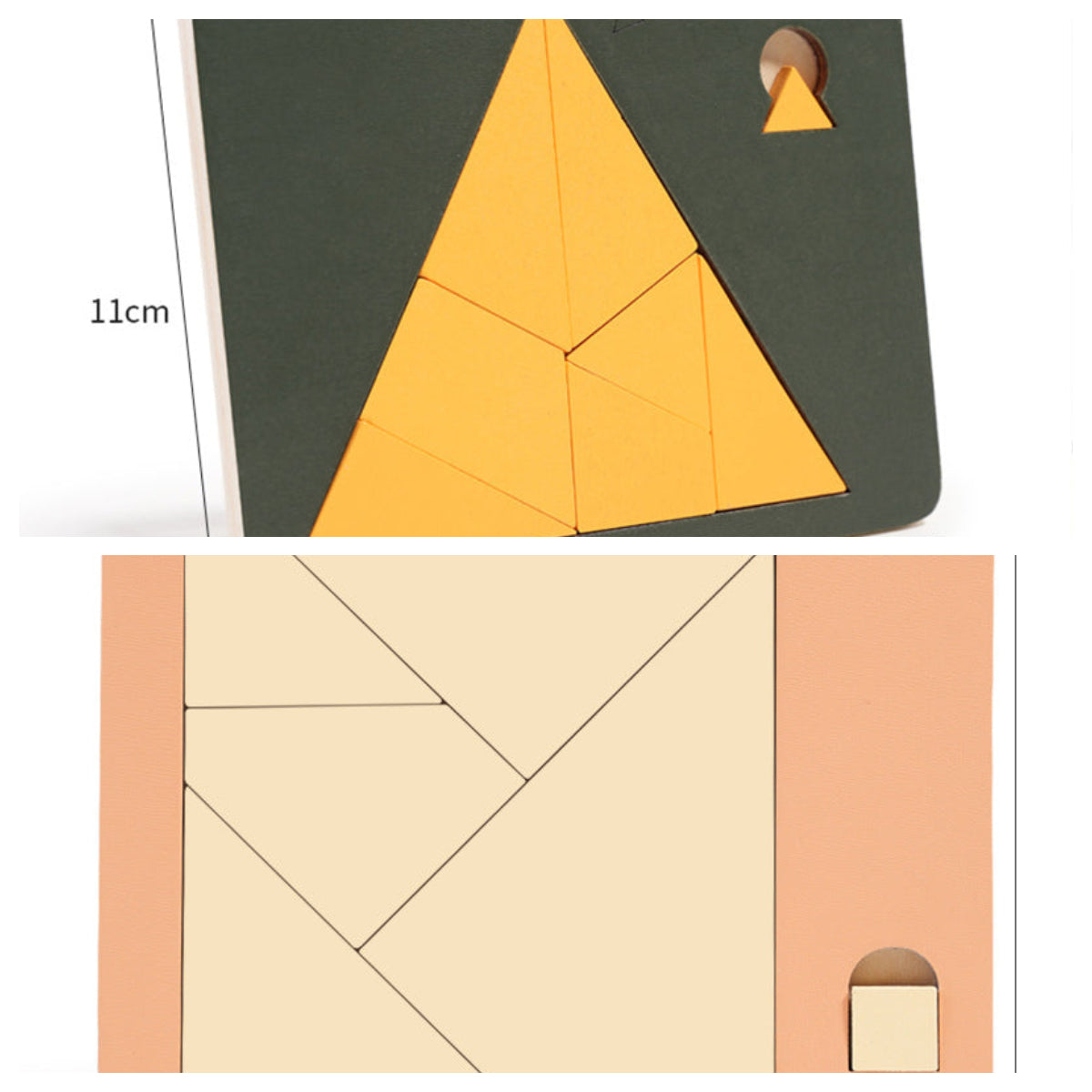 🧩Fa tangram táblás puzzle játék Montessori alakzat puzzle válogató játék Színes tangram oktatási mintás játék gyerekeknek🔺🔷