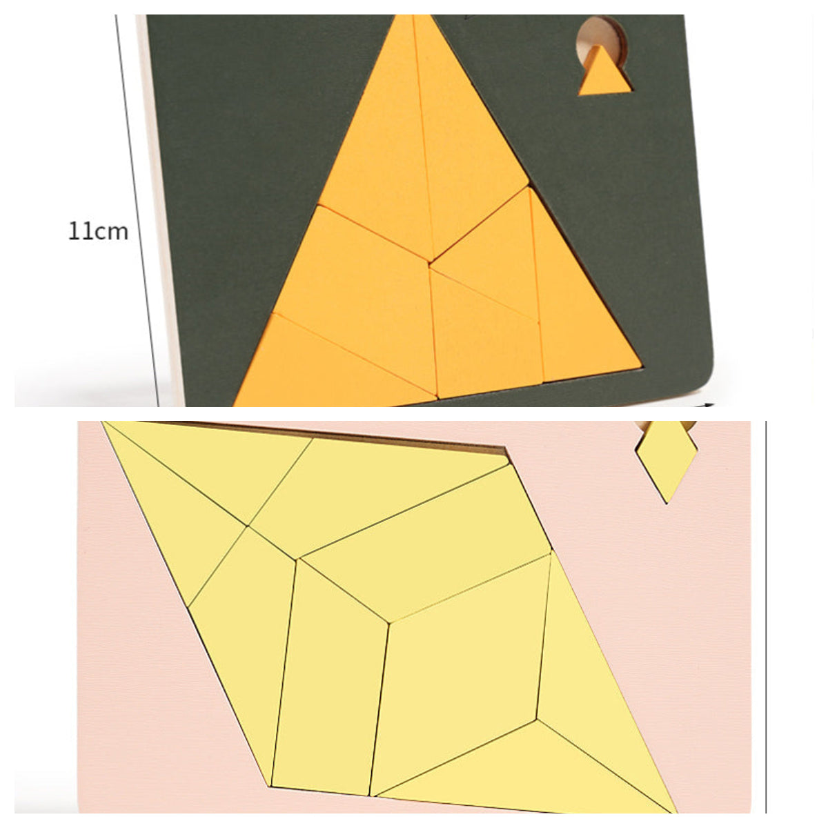 🧩Fa tangram táblás puzzle játék Montessori alakzat puzzle válogató játék Színes tangram oktatási mintás játék gyerekeknek🔺🔷
