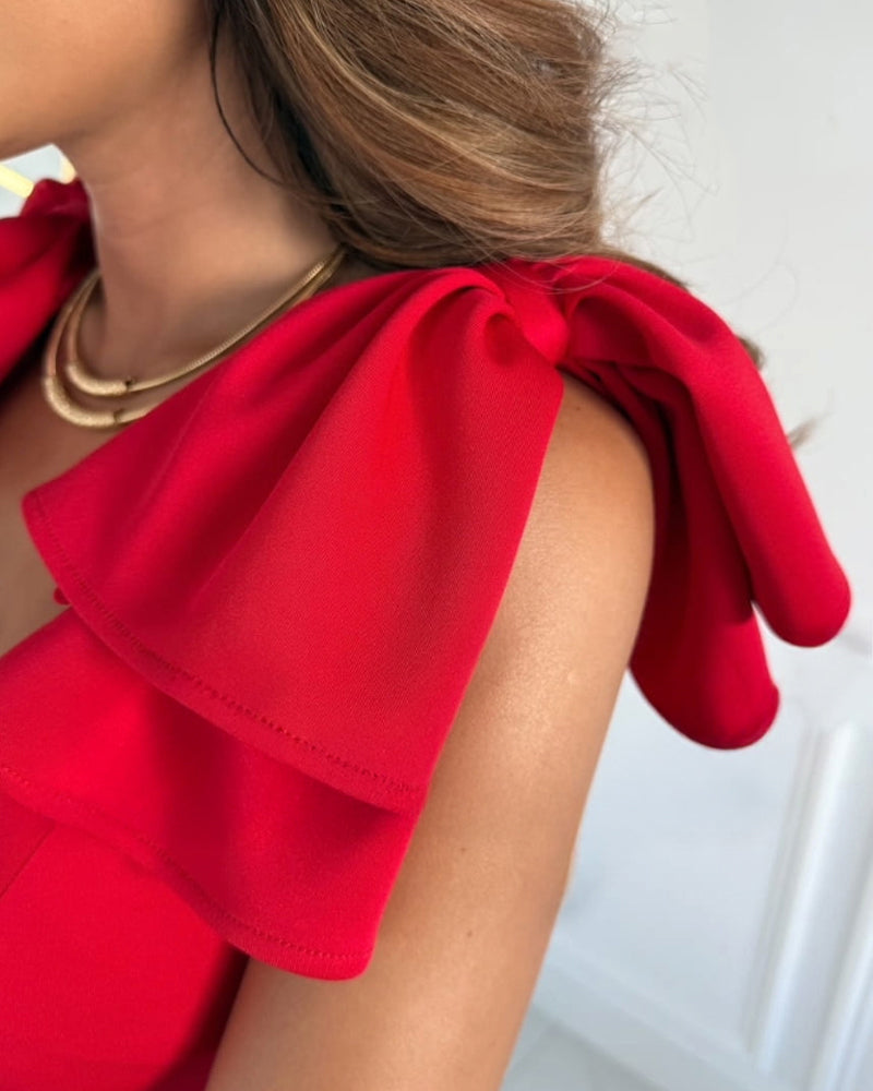 Ujjatlan partiruha mély V-nyakkal és masnival