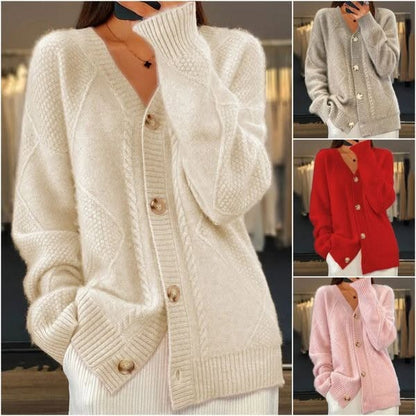 Új V-nyakú kasmír kardigán pulóver