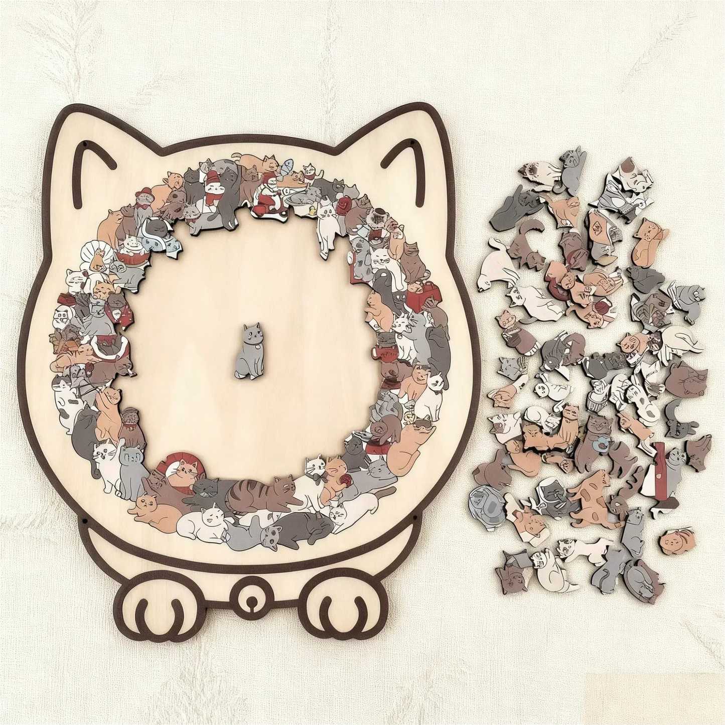 🎁Karácsonyi akció 50% kedvezmény🎅135 darabos, macska alakú fa puzzle Morandi-Color