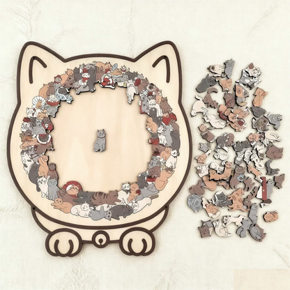 🎁Karácsonyi akció 50% kedvezmény🎅135 darabos, macska alakú fa puzzle Morandi-Color
