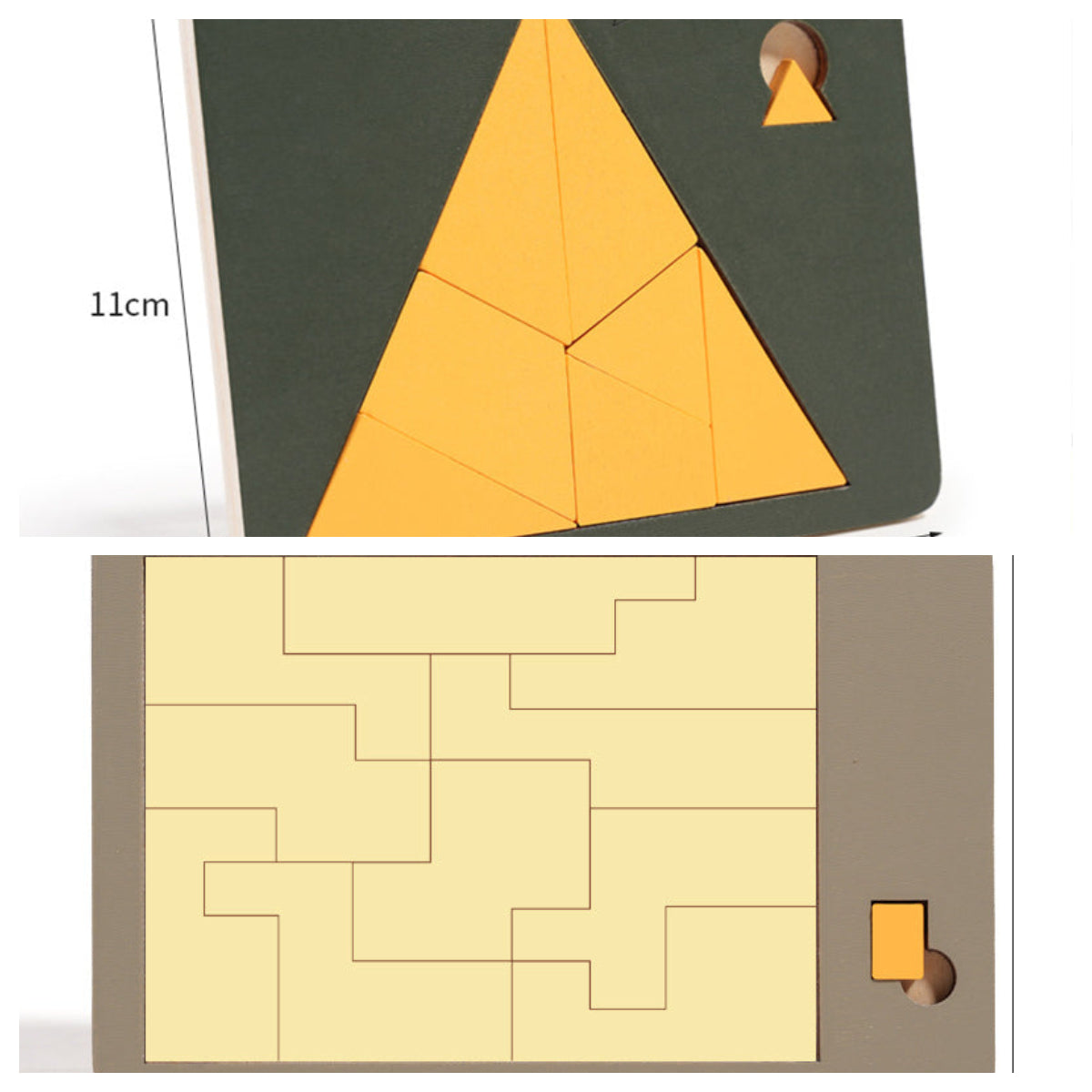 🧩Fa tangram táblás puzzle játék Montessori alakzat puzzle válogató játék Színes tangram oktatási mintás játék gyerekeknek🔺🔷