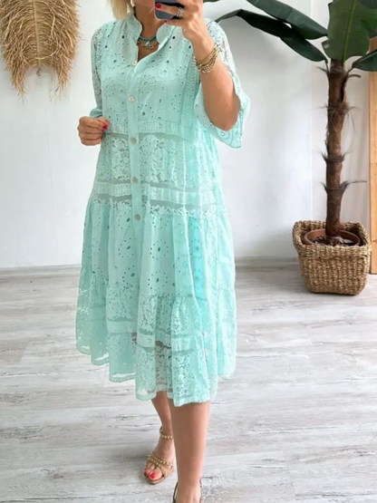 Lace-up Button Loose Dress