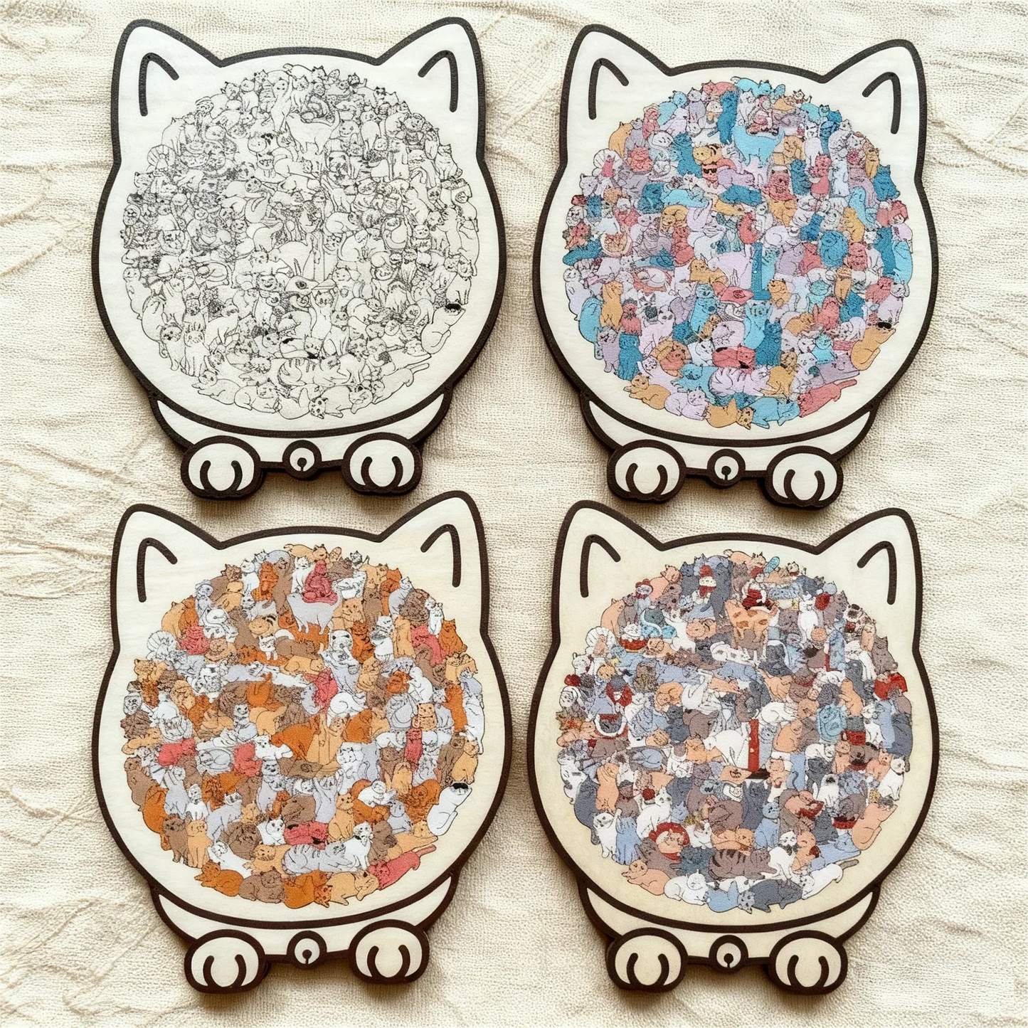 🎁Karácsonyi akció 50% kedvezmény🎅135 darabos, macska alakú fa puzzle Morandi-Color