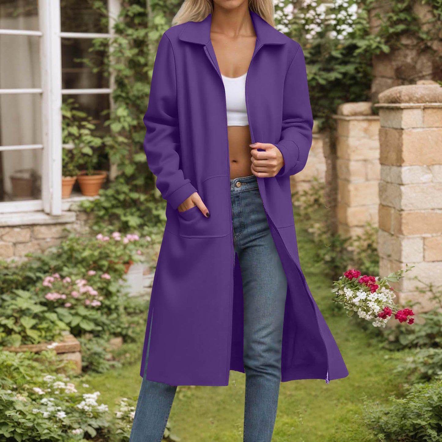 Női lezser, egyszínű kabát