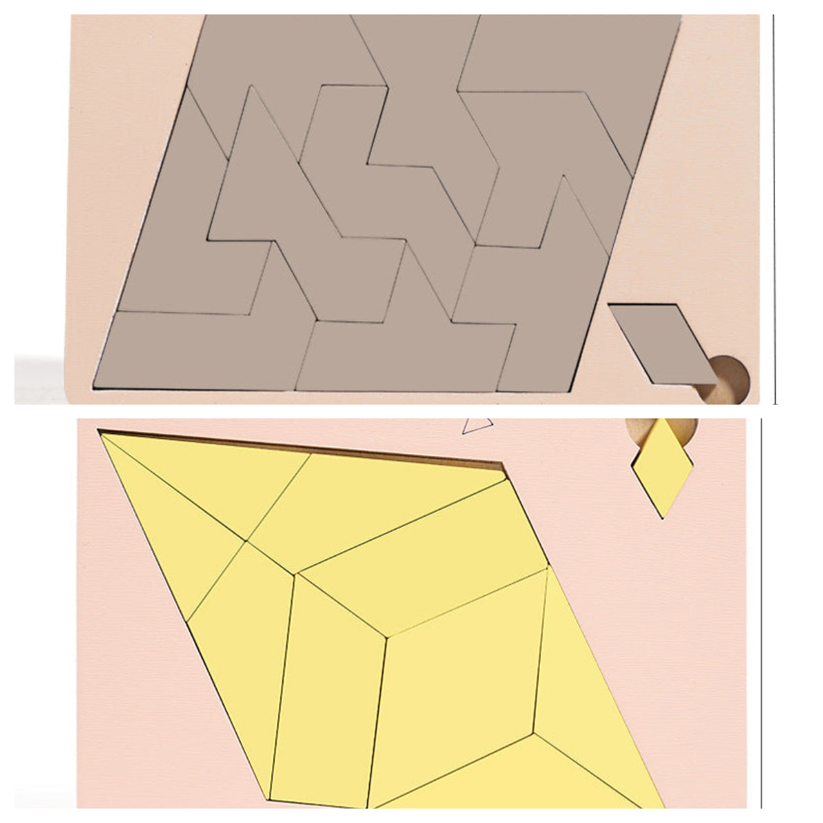 🧩Fa tangram táblás puzzle játék Montessori alakzat puzzle válogató játék Színes tangram oktatási mintás játék gyerekeknek🔺🔷