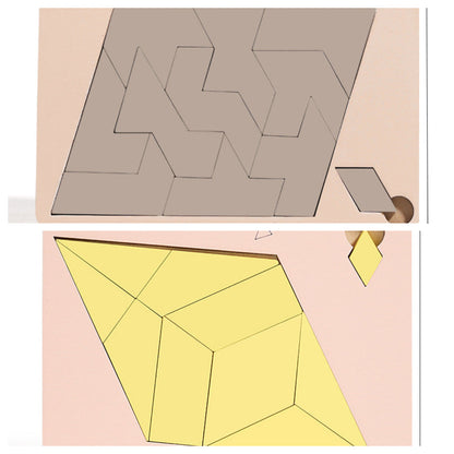 🧩Fa tangram táblás puzzle játék Montessori alakzat puzzle válogató játék Színes tangram oktatási mintás játék gyerekeknek🔺🔷