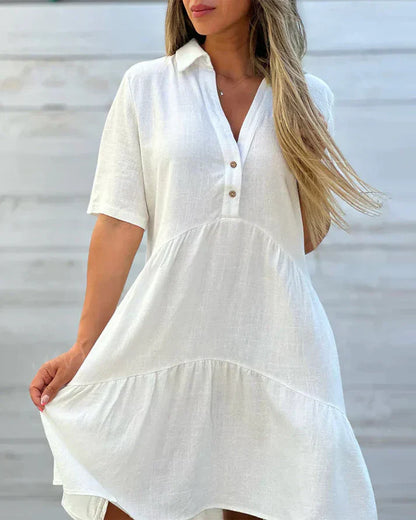 Laza egyszínű egyszínű hajtókás alkalmi ruha