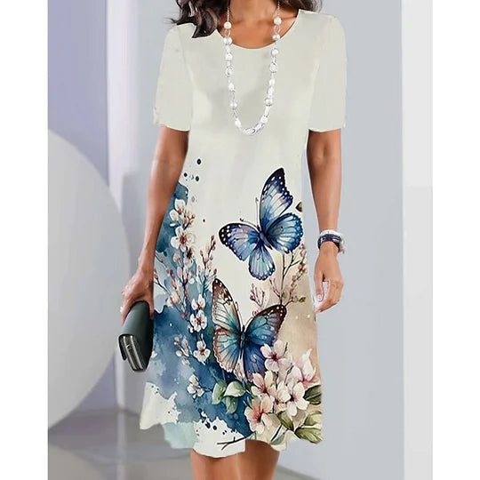 Új kerek nyakú nyomtatott ruha