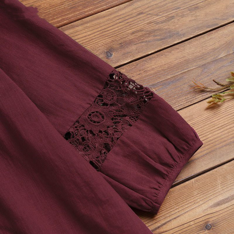 Női blúz lenvászonból, pamutból és csipkéből