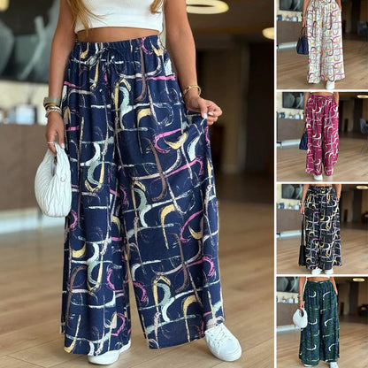 【S-4XL】🌺Női alkalmi nyomtatott széles szárú nadrág zsebes zsebekkel