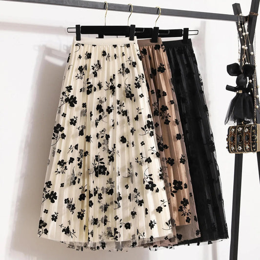 Virágos rakott midiszoknya A