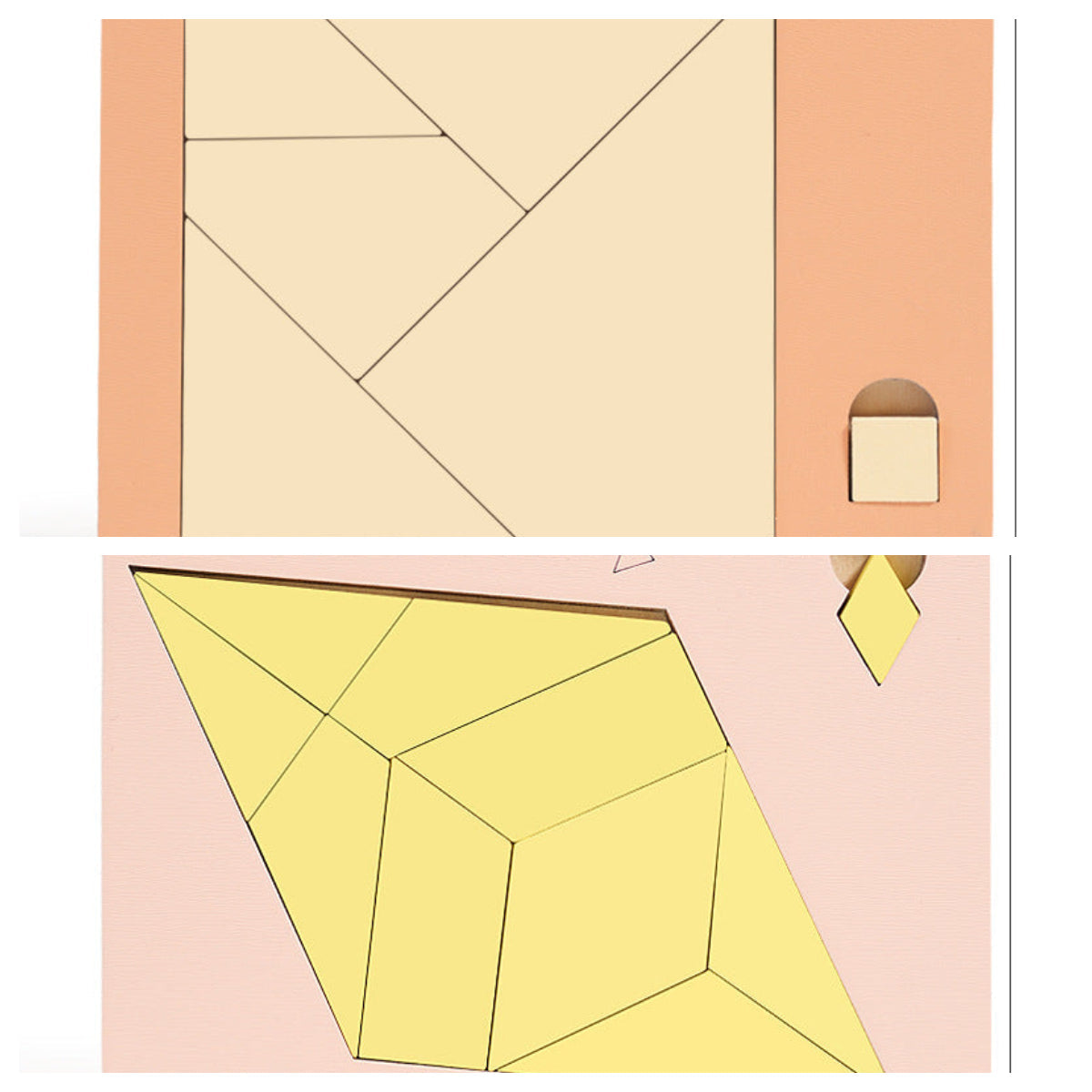 🧩Fa tangram táblás puzzle játék Montessori alakzat puzzle válogató játék Színes tangram oktatási mintás játék gyerekeknek🔺🔷