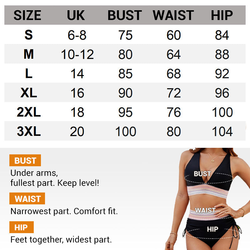 👙 S-4XL Magas Derekú Hasformáló Színblokk Bikini Szettek – Kifogástalan Sziluett