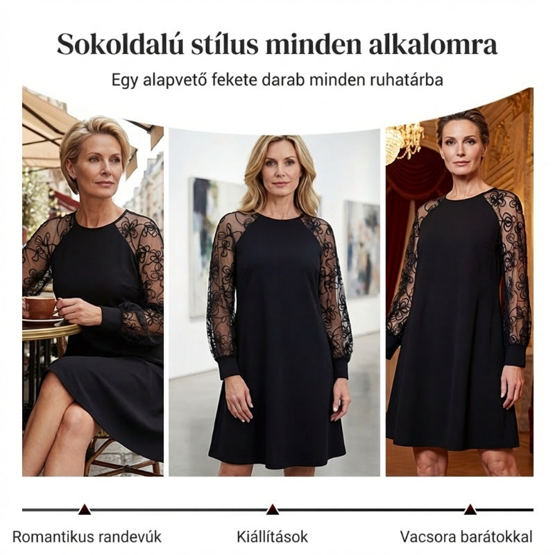 🥰2026 Csipke patchwork kerek nyakú hosszú ujjú ruha