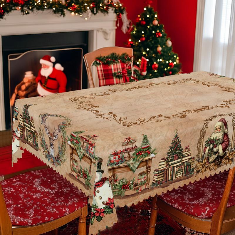 Prémium karácsonyi terítő – bájos Mikulás és rénszarvas motívum az örömteli családi pillanatokhoz