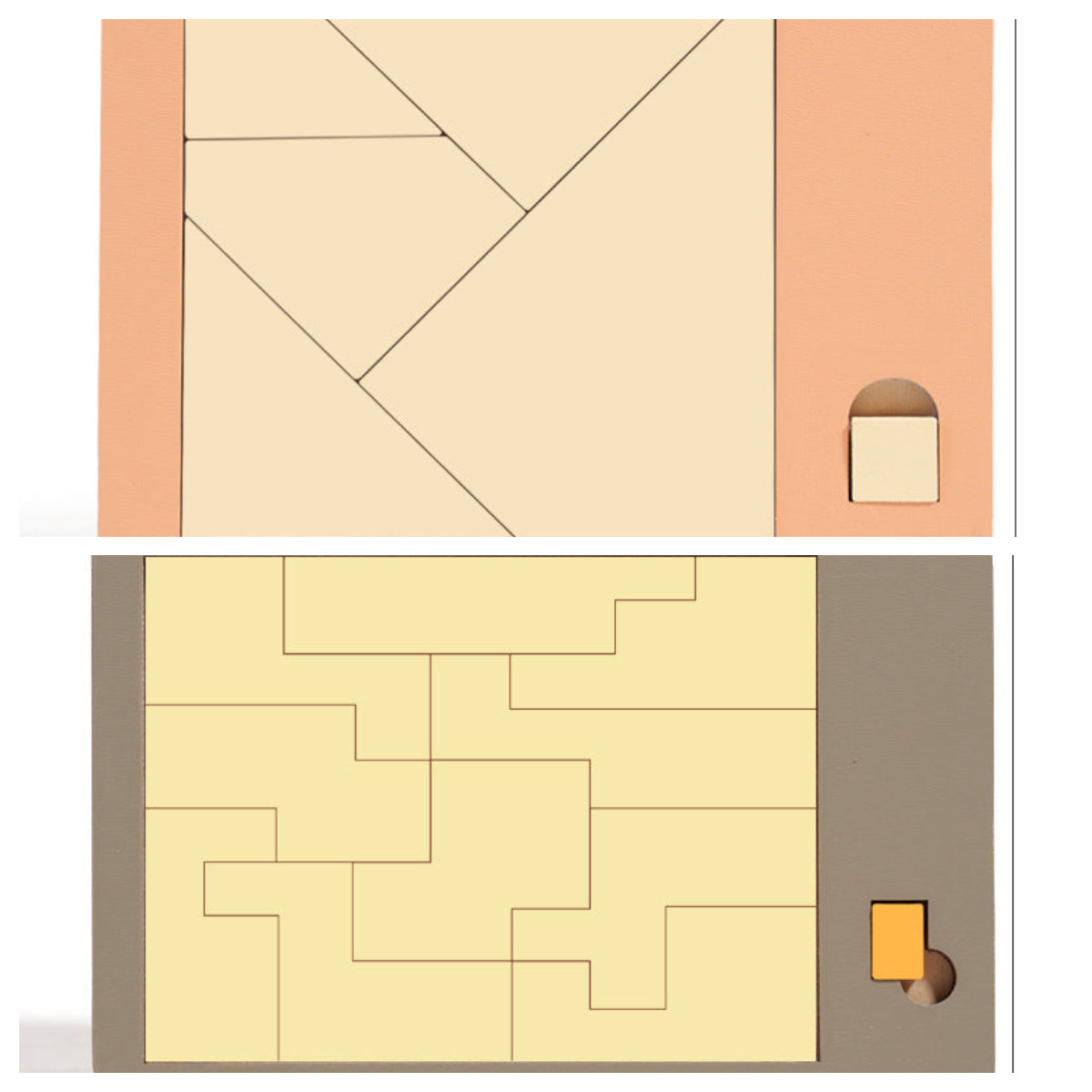 🧩Fa tangram táblás puzzle játék Montessori alakzat puzzle válogató játék Színes tangram oktatási mintás játék gyerekeknek🔺🔷