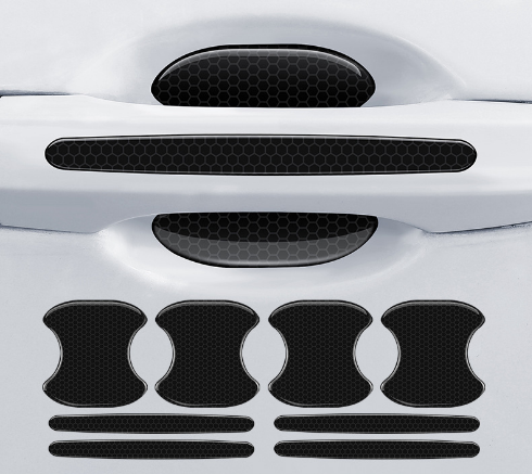 Szénszálas autó ajtókilincs kesztyű + ütközésgátló csíkok (8 db/1 készlet).